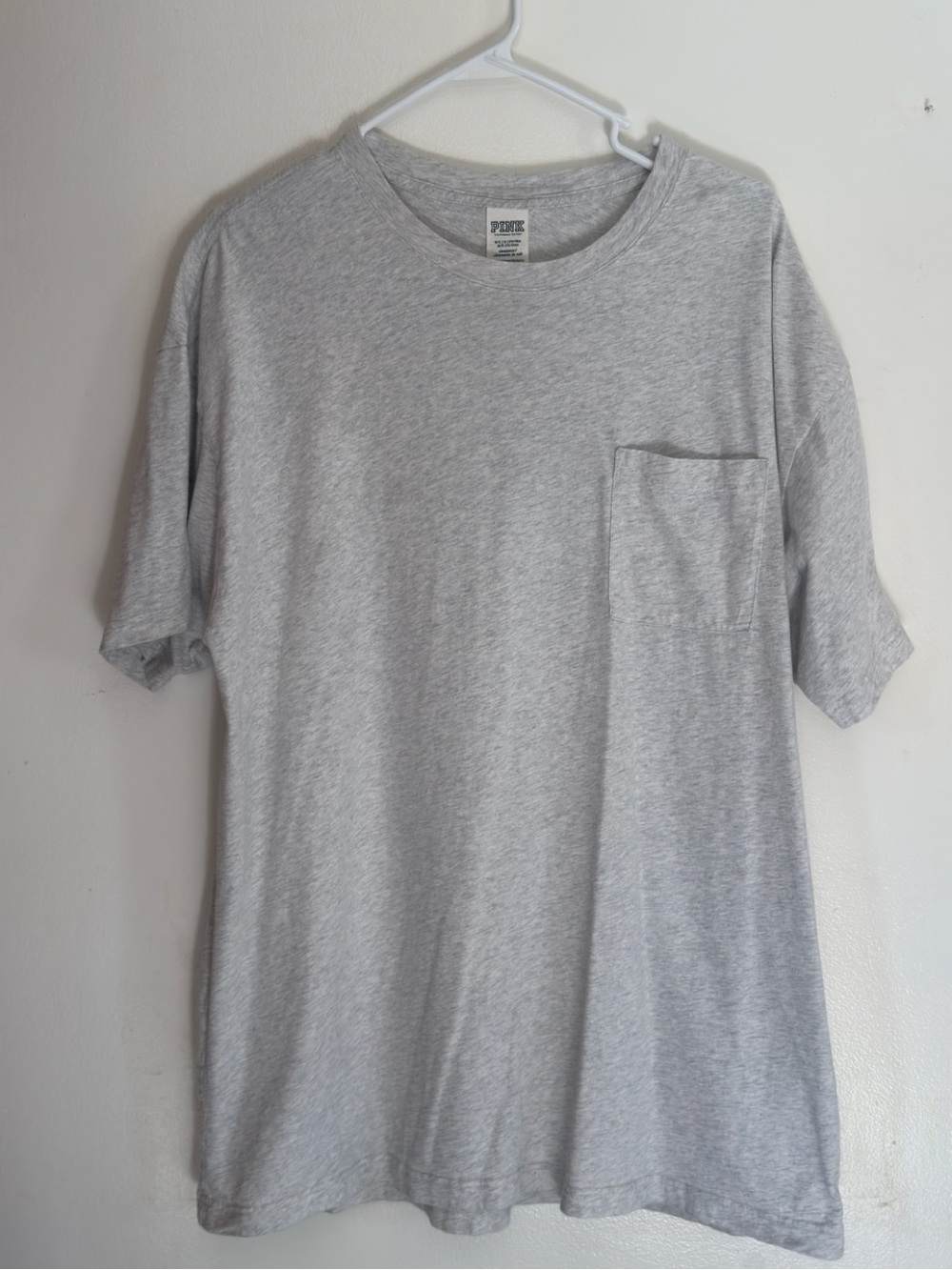 Size M/L Oversized PINK Victoria's Secret Heather Gray Short-Sleeve Pocket Tee